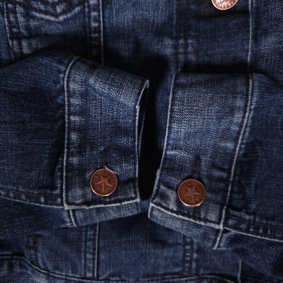 People’s Liberation Blue Denim Jacket Womens XL Cropped Streetwear Boho Casual - Picture 12 of 16